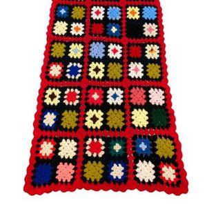 Vintage Granny Square Crochet Afghan Red Blanket